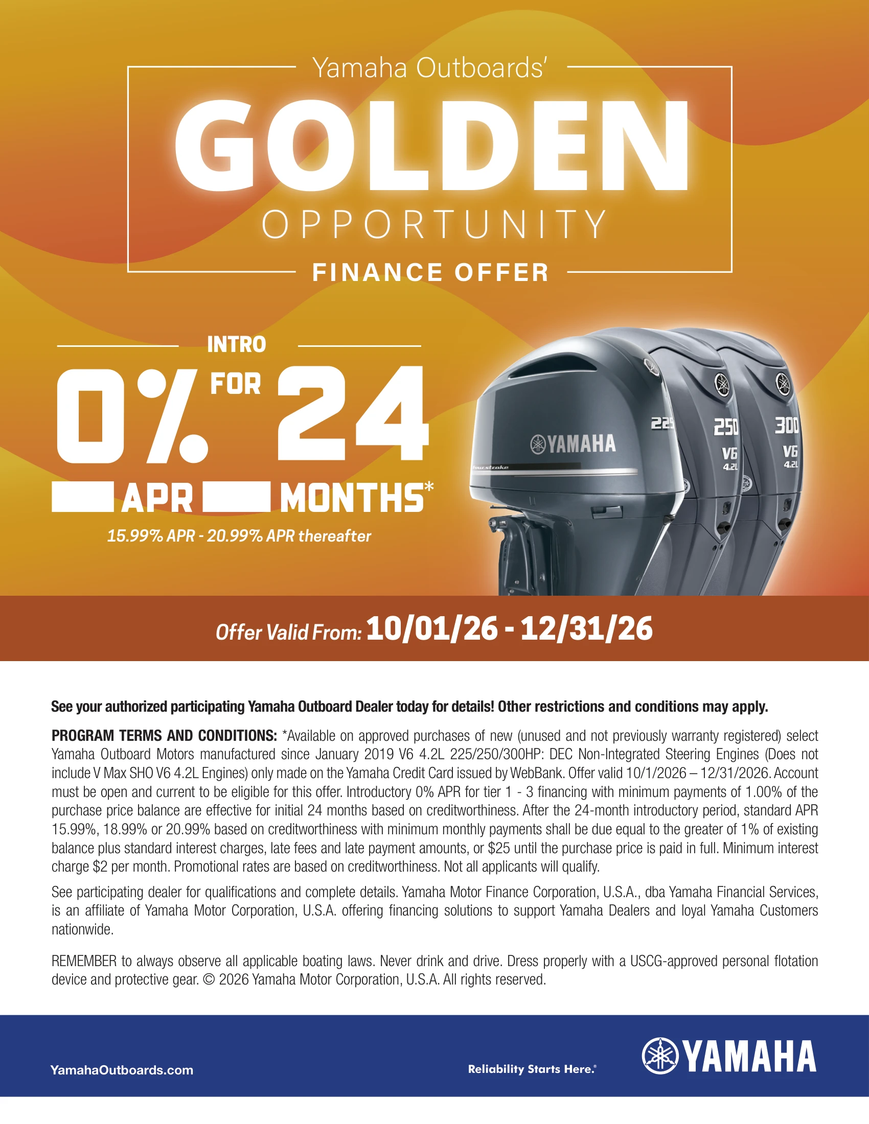 Yamaha Outboards Golden Opportunity Finance Offer
