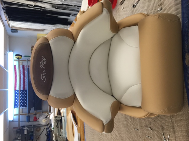 Reupholstered Sea Ray captain's chair by Legendary Marine Destin