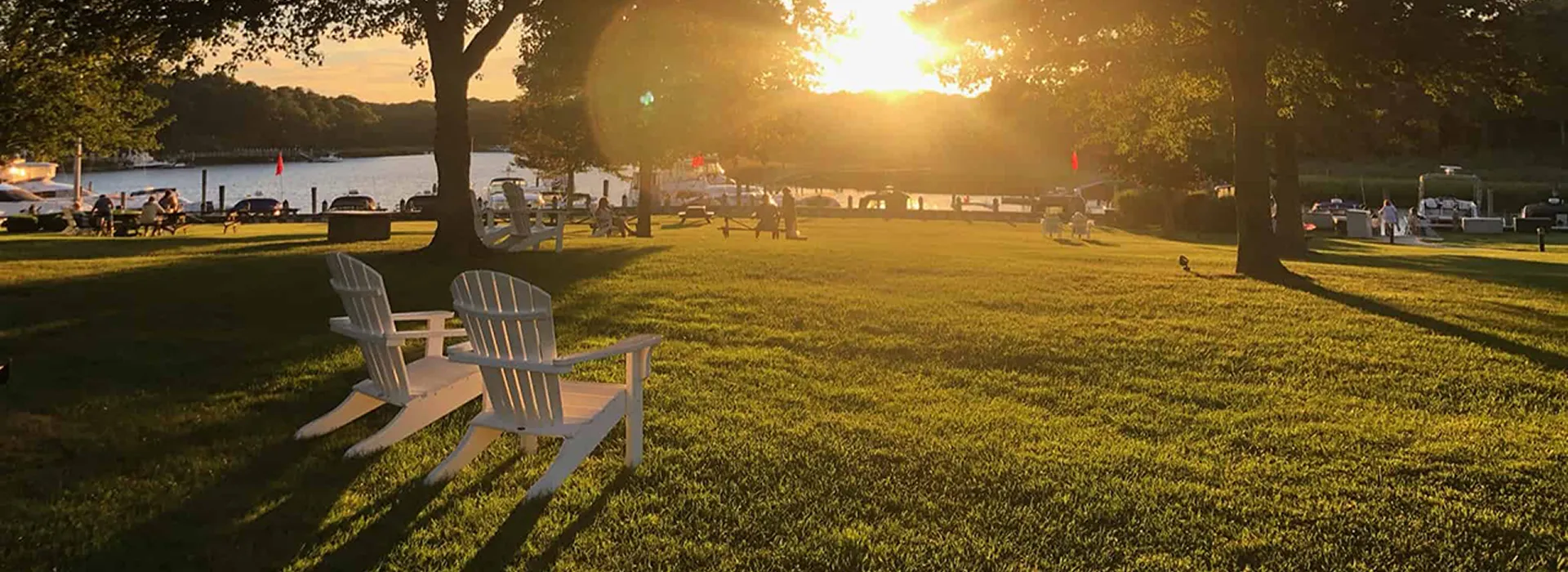 Scenic waterfront view at Strong's Water Club during sunset