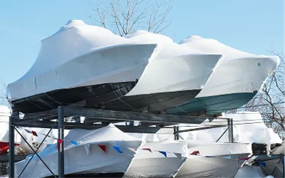 Wake boat cleaned and prepped for seasonal maintenance and winterization