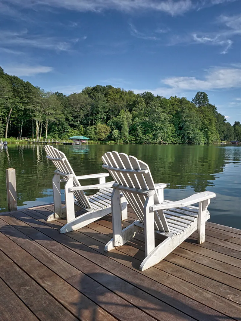 Adirondack chairs on dock
