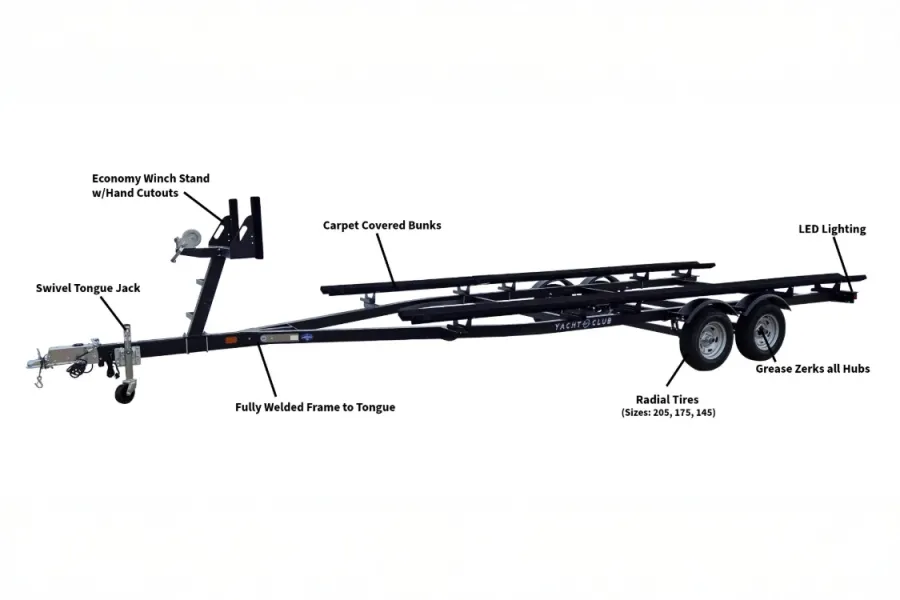 Yacht Club tritoon trailer with galvanized frame and aluminum fenders