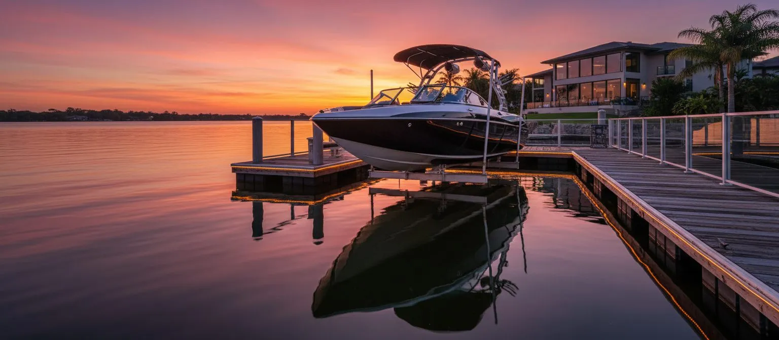 ShoreStation lakeside boat lift background