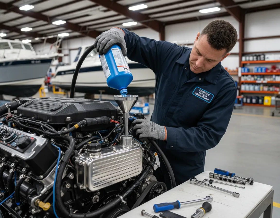Boat being winterized by a certified technician in Nampa