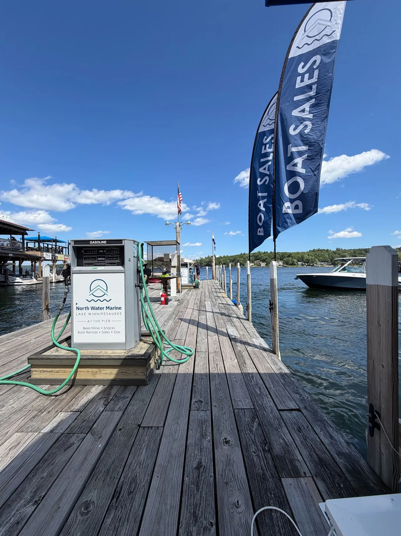 Gas dock and fuel pumps at the new North Water Marine location