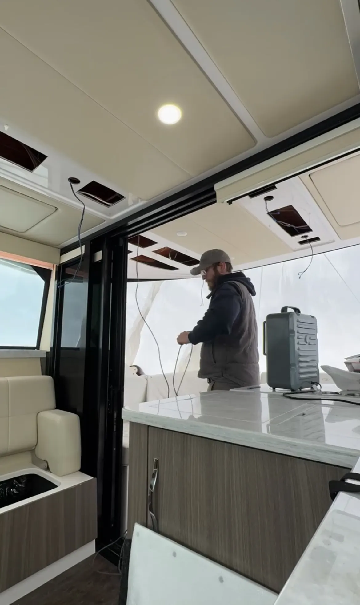 Off-season boat maintenance and gelcoat work underway at Petzold&rsquo;s Marine Center