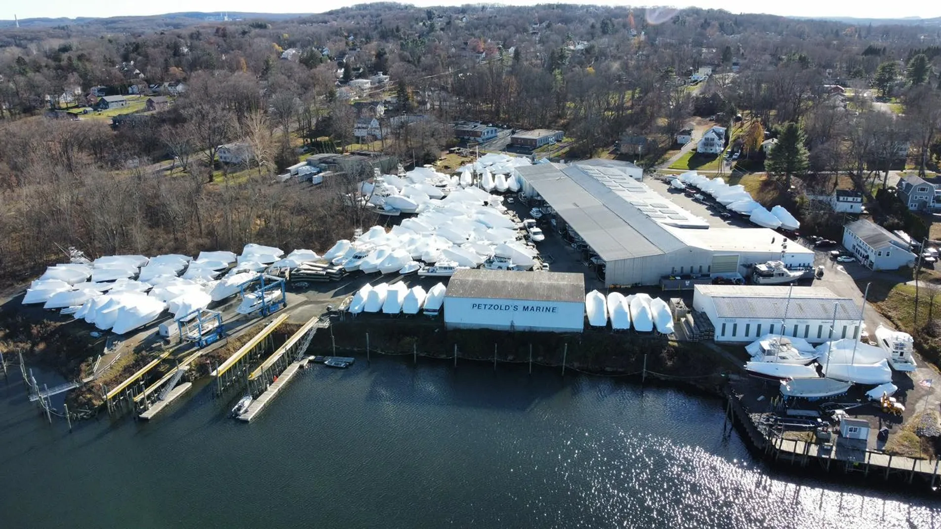 Boats stored for the winter at Petzold&rsquo;s Marine Center in Portland, Connecticut