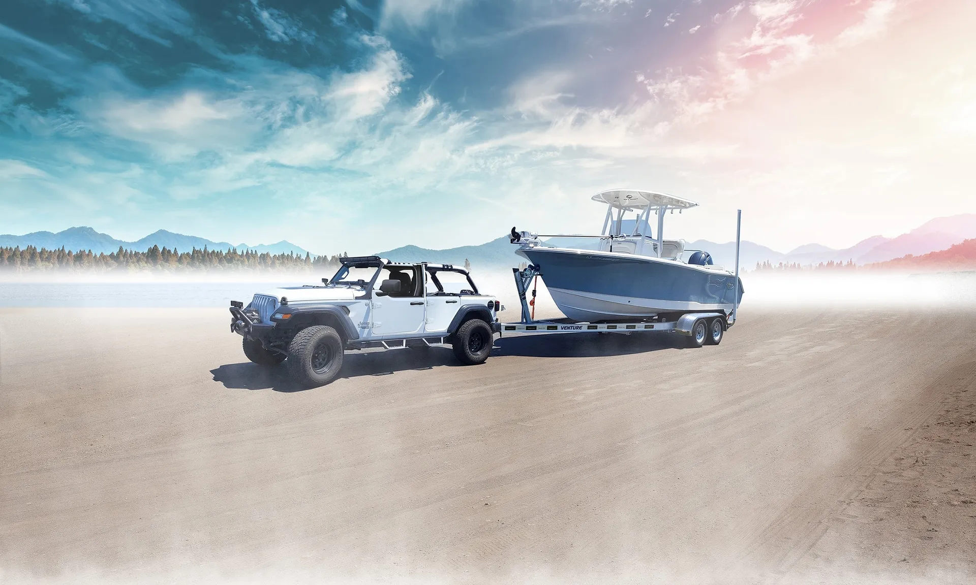 Boat trailer sales banner at Sports Marine Newport News