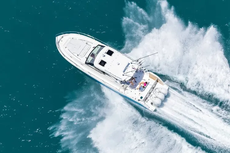 Aerial view of a cruiser under way
