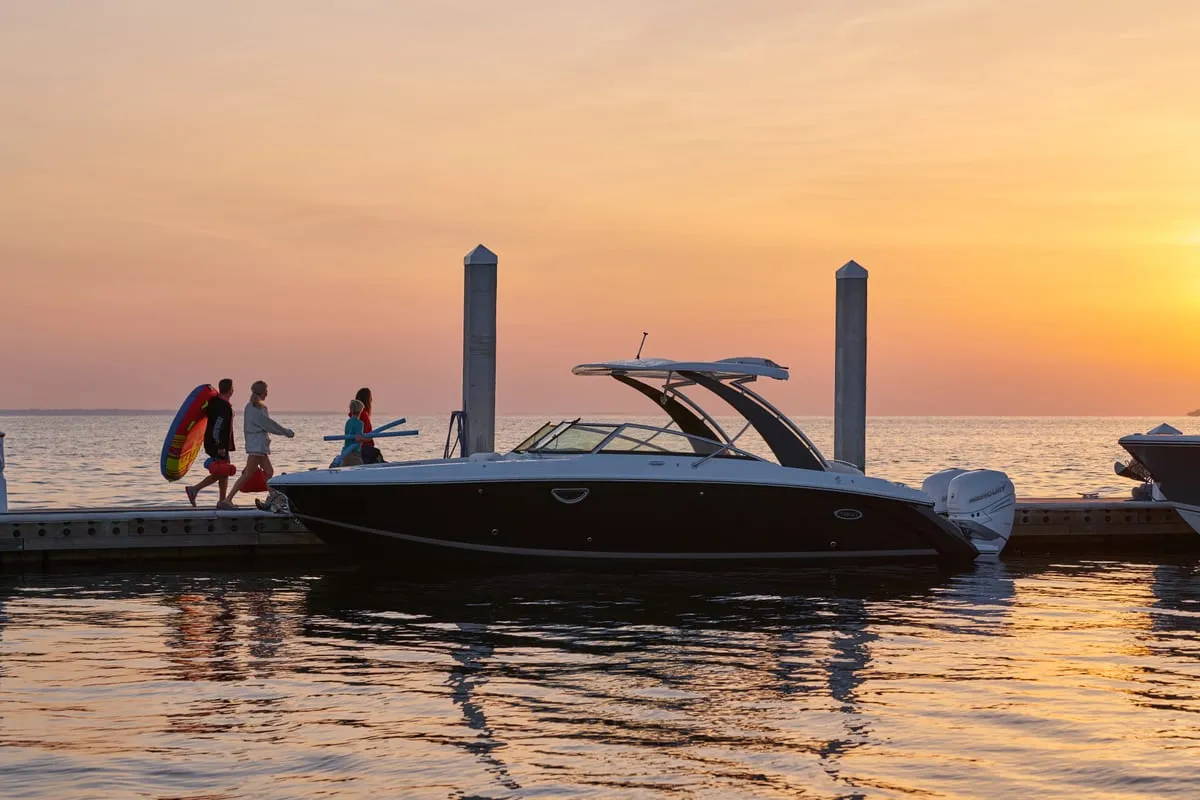 Boat at the dock at sunset