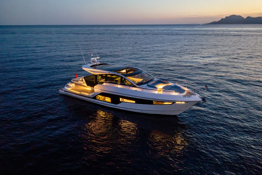 Fairline 58 GTO exterior ahead of its United States debut at the Fort Lauderdale International Boat Show