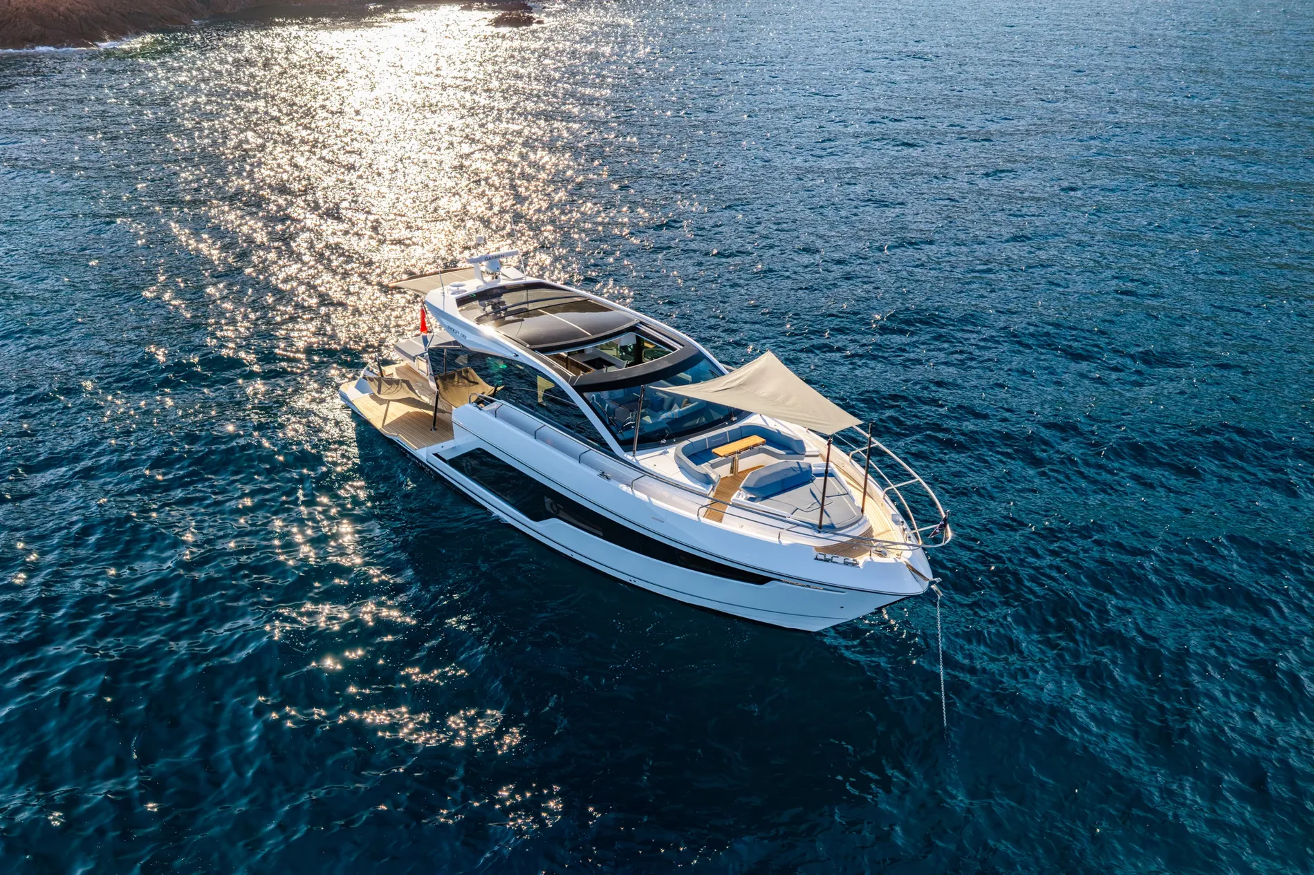 Fairline 58 GTO aerial view at the Fort Lauderdale International Boat Show