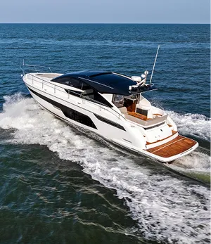 Flybridge luxury yacht with elevated views and spacious entertaining areas